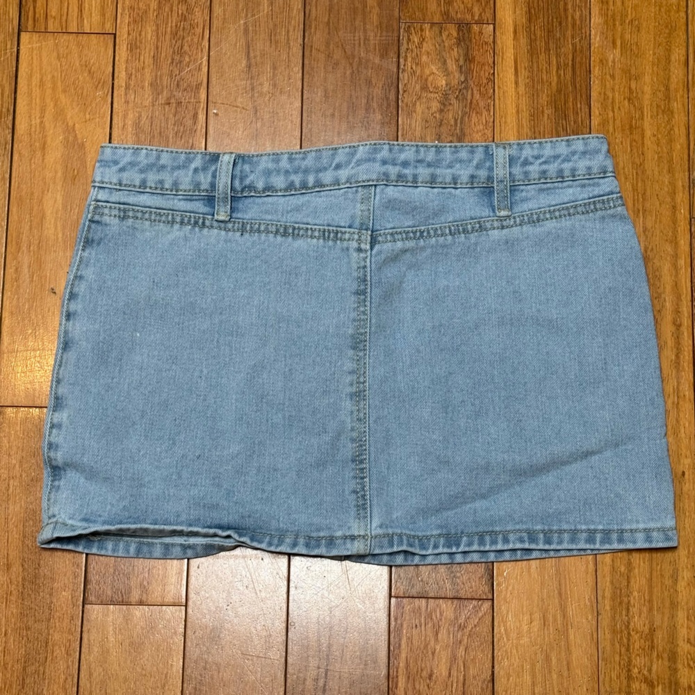 NWT PLT Light Blue Wash Cargo Pocket Front Denim Mini Skirt Y2K micro vintage 6 - Picture 6 of 8